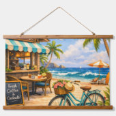 Holzgedecktes Strandcafé – Wandteppich Mit Holzrahmen (Vorne)