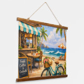 Holzgedecktes Strandcafé – Wandteppich Mit Holzrahmen (Gewinkelt)