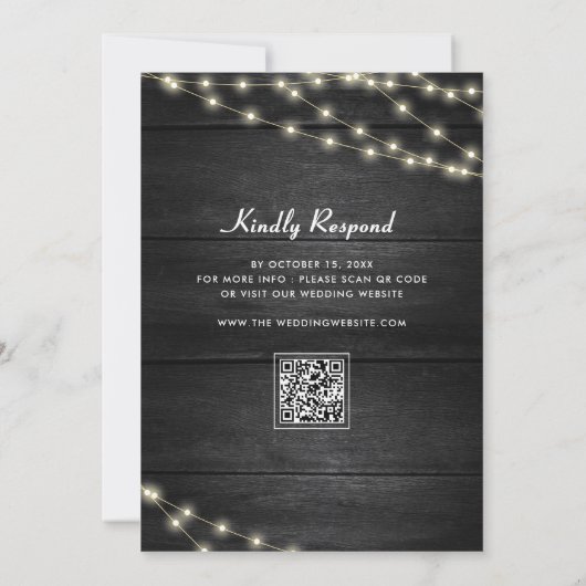 Holzgetexturierte Schwarz-weiße QR-Code muslimisch Einladung (Rückseite)