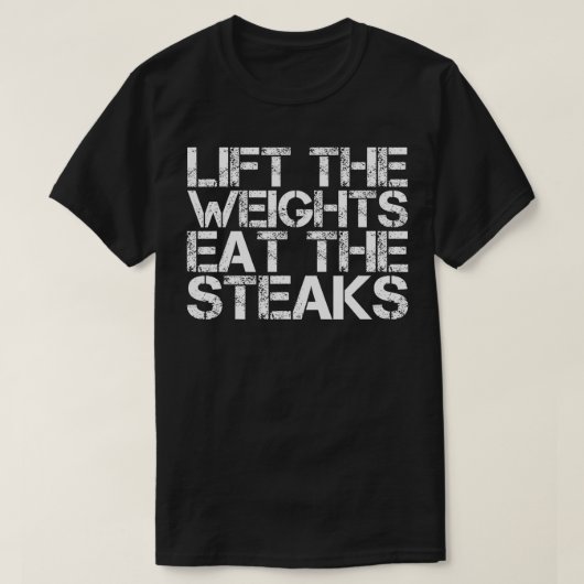 HOLZGEWICHTE ESSEN STEAKS Funny WorkOut Gym Gesche T-Shirt (Design vorne)