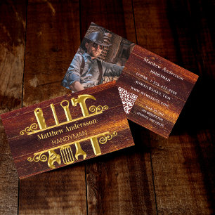 Holzgoldwerkzeuge Zuhause repariert Foto QR Code Visitenkarte