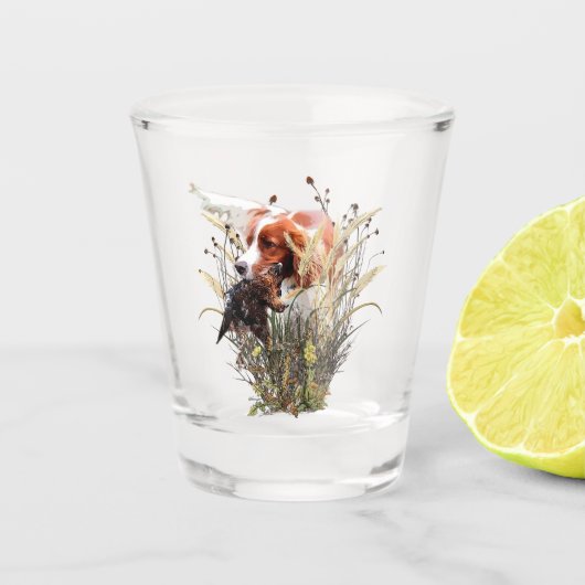Holzhackjagd mit Bretagne Spanischglas Schnapsglas (Vorderseite)