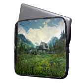 Holzhaus, Berglandschaft. Laptopschutzhülle (Vorderseite Links)