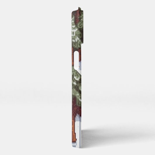 Holzhaus in einem schneebedeckten Wald pixelig iPhone Hülle (Rechte Seite)