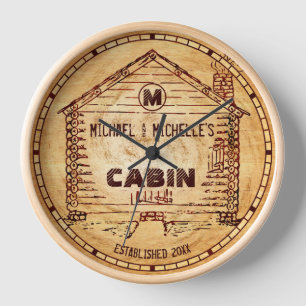 Holzhaus mit personalisiertem Namen und Monogramm, Uhr