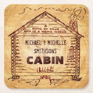 Holzhaus personalisierter Name Faux Holz Vintage Rechteckiger Pappuntersetzer