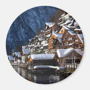 Holzhäuser am See in Hallstatt, Österreich Magnet