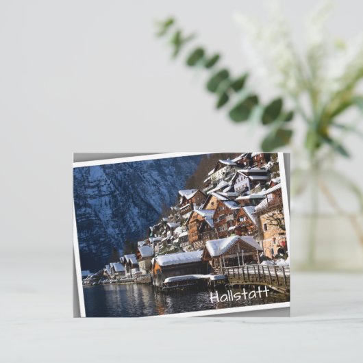 Holzhäuser am See in Hallstatt, Österreich Postkarte (Stehend Vorderseite)