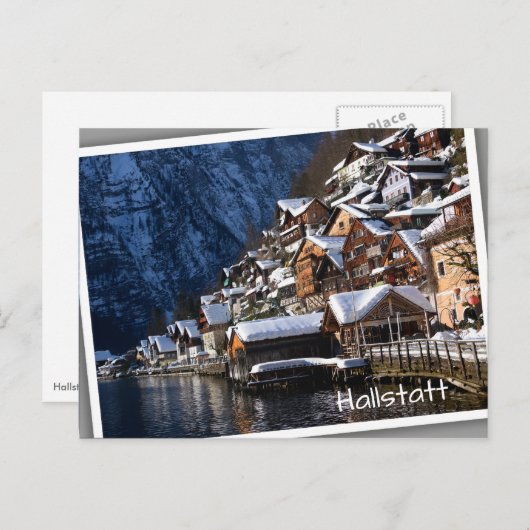 Holzhäuser am See in Hallstatt, Österreich Postkarte (Vorne/Hinten)