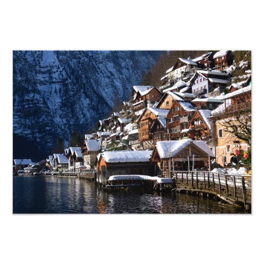 Holzhäuser am Seeufer in Hallstatt, Österreich Fotodruck (Vorne)