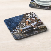 Holzhäuser am Seeufer in Hallstatt, Österreich Getränkeuntersetzer (Linke Seite)