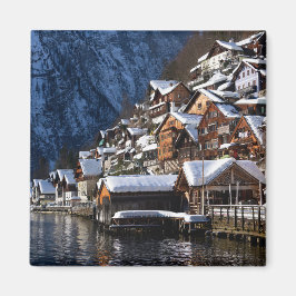 Holzhäuser am Seeufer in Hallstatt, Österreich Magnet
