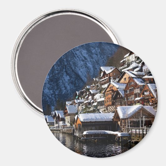 Holzhäuser am Seeufer in Hallstatt, Österreich Magnet (Vorderseite/Rückseite)