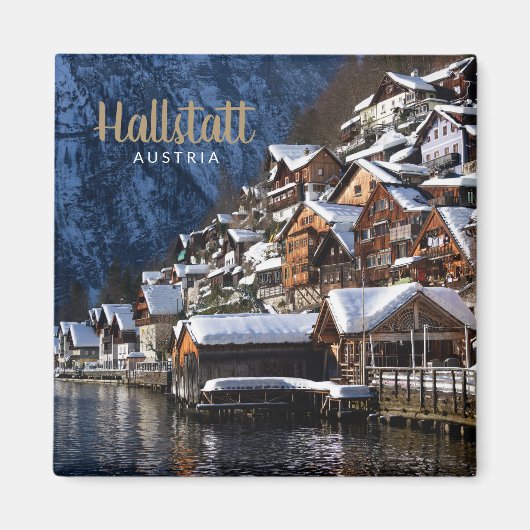 Holzhäuser am Seeufer in Hallstatt, Österreich Magnet (Vorne)