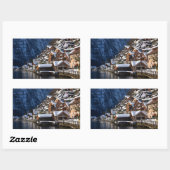 Holzhäuser am Seeufer in Hallstatt, Österreich Rechteckiger Aufkleber (Blatt)