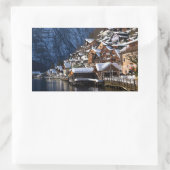 Holzhäuser am Seeufer in Hallstatt, Österreich Rechteckiger Aufkleber (Tasche)