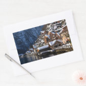 Holzhäuser am Seeufer in Hallstatt, Österreich Rechteckiger Aufkleber (Umschlag)