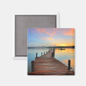 Holzheck-Seascape in farbenfrohen Sonnenuntergang Magnet (Vorderseite/Rückseite)