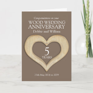 Holzherz 5. Hochzeitstag Namenskarte Karte