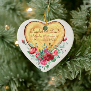 Holzherz und Rosen Landliebe  Keramik Ornament