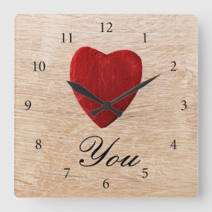 Holzhintergrund Love you Quadratische Wanduhr