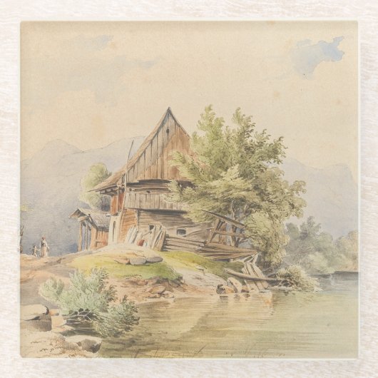 Holzhütte am See - Carl Lafite Glasuntersetzer (Vorderseite)