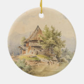 Holzhütte am See - Carl Lafite Keramik Ornament (Hinten)