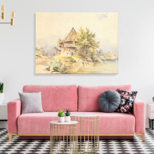 Holzhütte am See – Carl Lafite Leinwanddruck