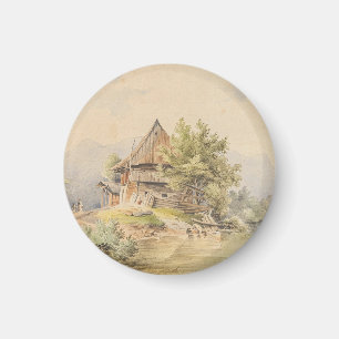Holzhütte am See - Carl Lafite Magnet