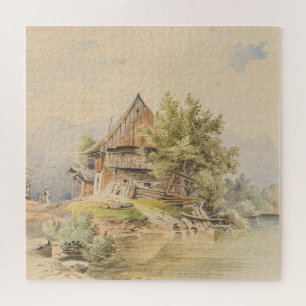 Holzhütte am See - Carl Lafite Puzzle