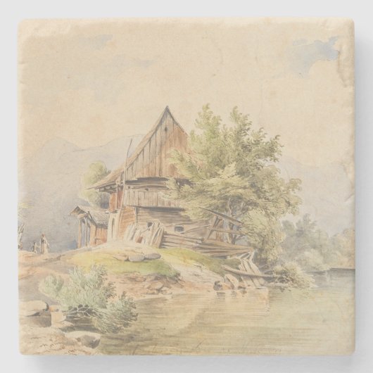 Holzhütte am See - Carl Lafite Steinuntersetzer (Vorderseite)