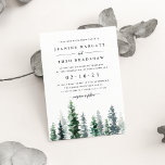 Holzhütte | Einladung zur Hochzeit<br><div class="desc">Die elegante Herbst- oder Winterhochzeit lädt mit einer Menge großer Aquarellkiefern in Grautönen und Jägergrün zum Verweilen ein. Personalisieren Sie Ihre Hochzeitsdetails in eleganter,  sanfter,  schwarzer Schrift. Eine schöne Wahl für elegante Herbst- oder Winterhochzeiten in Berg- oder Waldlandschaft.</div>