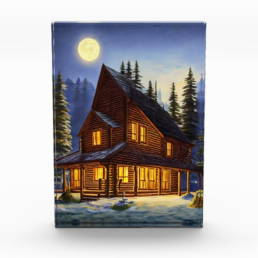 Holzhütte im Wald Schneelandschaft Kunst Fotoblock (Vorderseite)