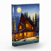 Holzhütte im Wald Schneelandschaft Kunst Fotoblock (Links)