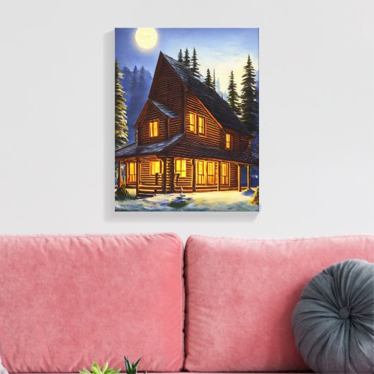 Holzhütte im Wald Schneelandschaft Kunst Leinwanddruck (Insitu (Wohnzimmer))