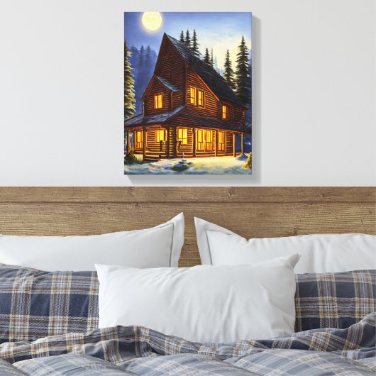 Holzhütte im Wald Schneelandschaft Kunst Leinwanddruck (Insitu (Schlafzimmer))