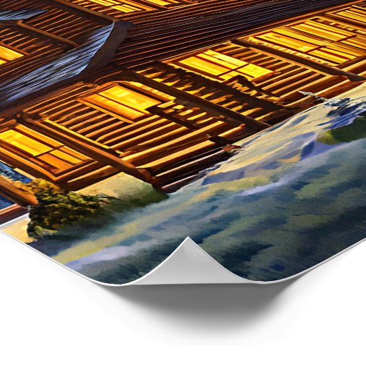 Holzhütte im Wald Schneelandschaft Kunst Poster (Ecke)