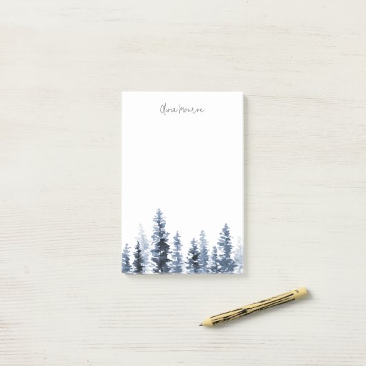 Holzhütte | Personalisierter Wasserfarbenbaum Post-it Klebezettel (Auf Schreibtisch)