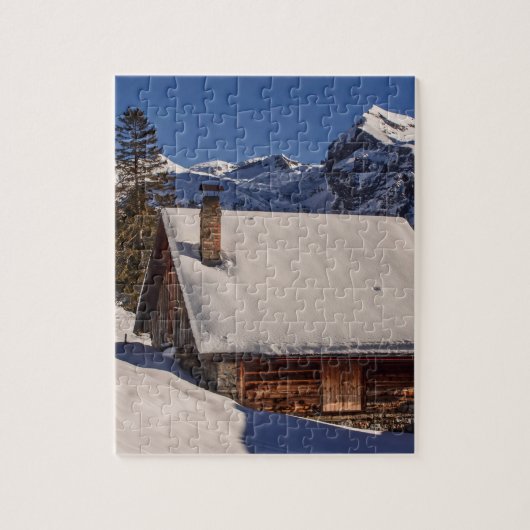 HOLZHÜTTE SCHNEE BEDecktes PUZZLE (Vertikal)