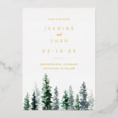 Holzhütte | Winter Save the Date Gold Folieneinladung (Vorderseite)