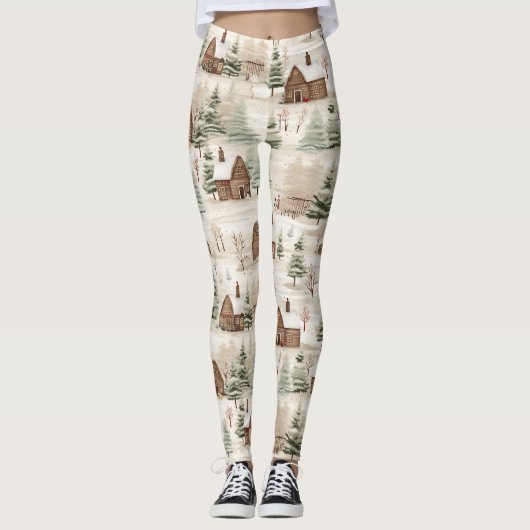 Holzhütten, Bäume, Schnee Leggings (Vorderseite)