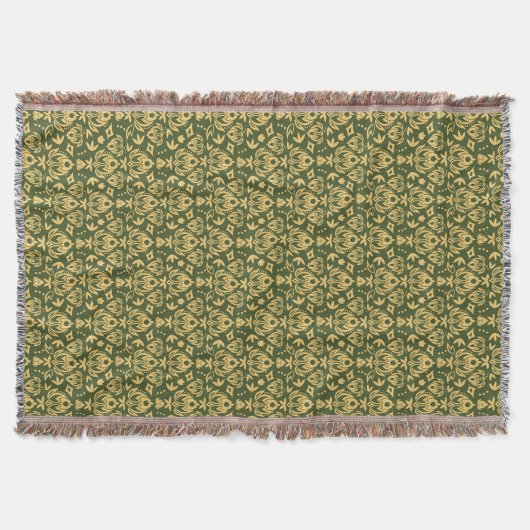 Holziger Blumen-Damaskus-Musterhintergrund Decke (Vorderseite)