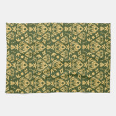 Holziger Blumen-Damaskus-Musterhintergrund Geschirrtuch (Horizontal)