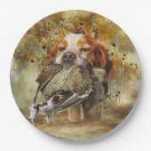 Holzjagd mit der Bretagne Spaniel Pappteller (Vorderseite)