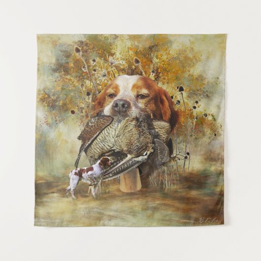 Holzjagd mit der Bretagne Spaniel Wandteppich (Vorderseite)