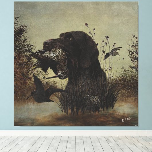 Holzjagd mit deutschem Drahthaar Pointer Leinwanddruck (Insitu (Holzboden))