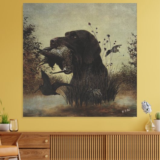 Holzjagd mit deutschem Drahthaar Pointer Leinwanddruck (Insitu (Wohnzimmer))