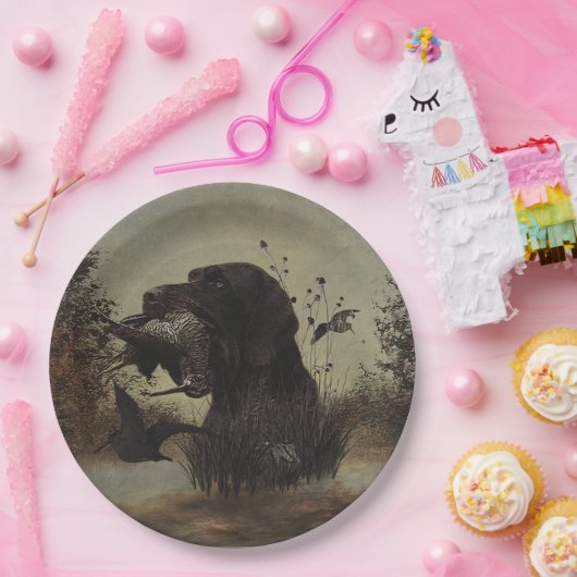 Holzjagd mit deutschem Drahthaar Pointer Pappteller (Party)