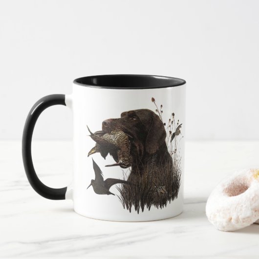 Holzjagd mit deutschem Drahthaar Pointer Tasse (Mit Donut)