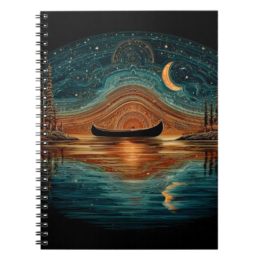 Holzkanus und Mondmond im Nordwald Notizblock (Vorderseite)